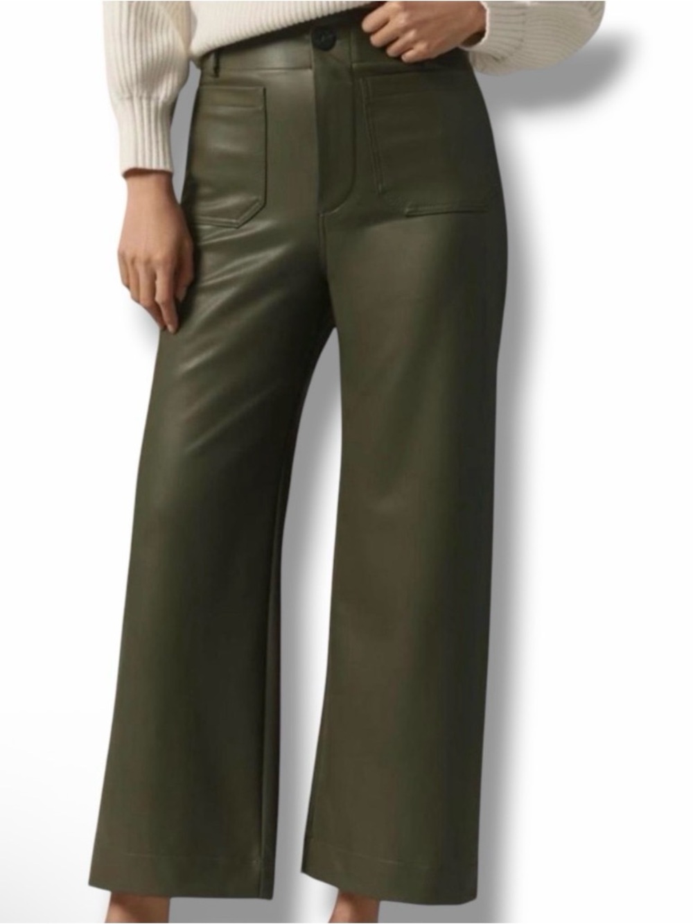 NWOT Anthropologie Maeve Colette Cropped Wide-Leg Faux Leather Pants Sz 25 Green